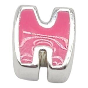 Solvar Sterling Silver Pink Enamel Initial H Slide Charm Kids New Old Stock